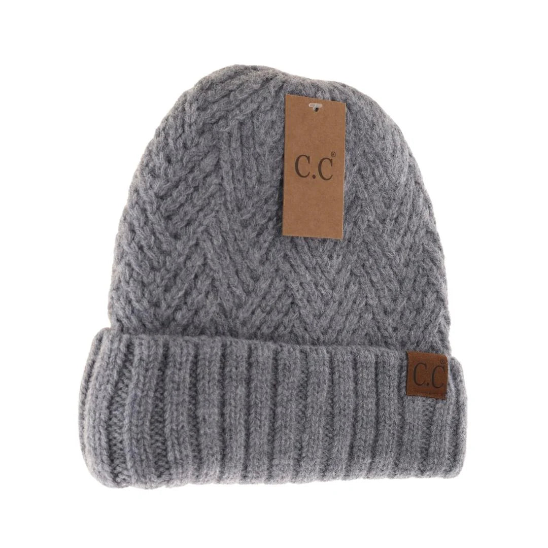 Fuzzy Lined Crisscross Knit Beanie