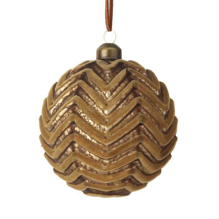 4" Glass Velvet Chevron Ball Ornament