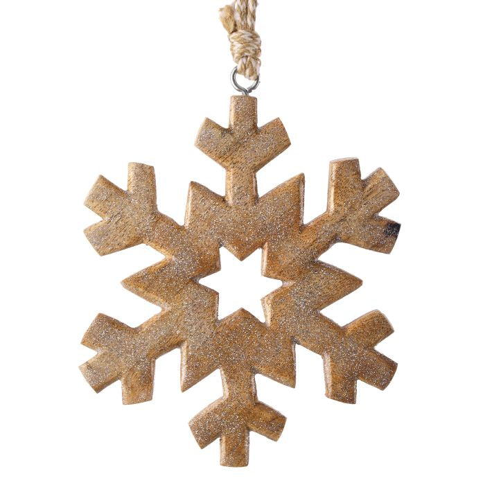 6" Wood Enamel Glitter Snowflake Ornament