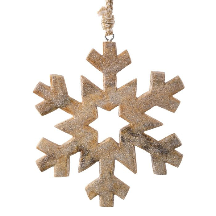 8.5" Wood Enamel Glitter Snowflake Ornament