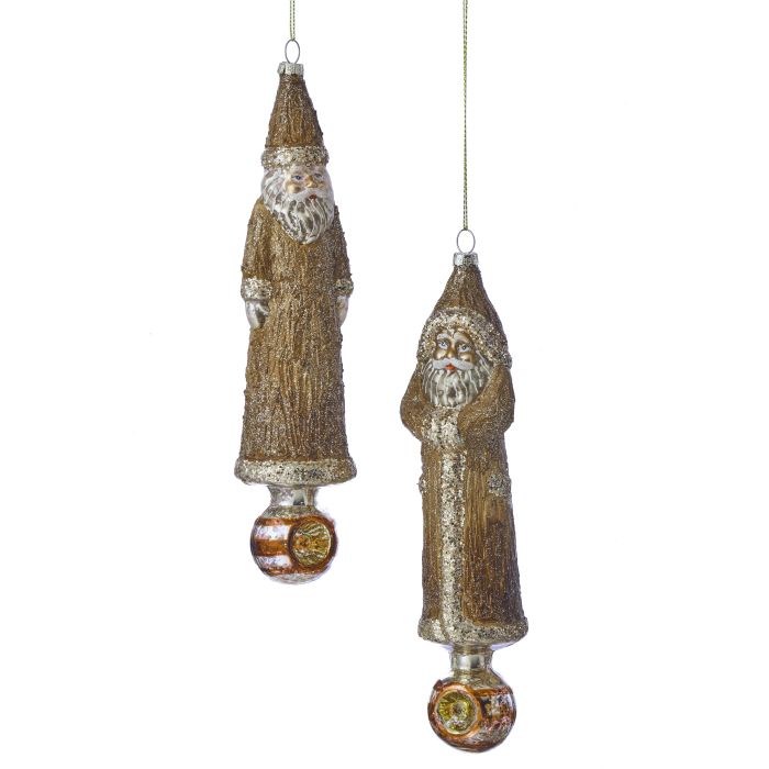 9" Glass Forest Santa Ornament