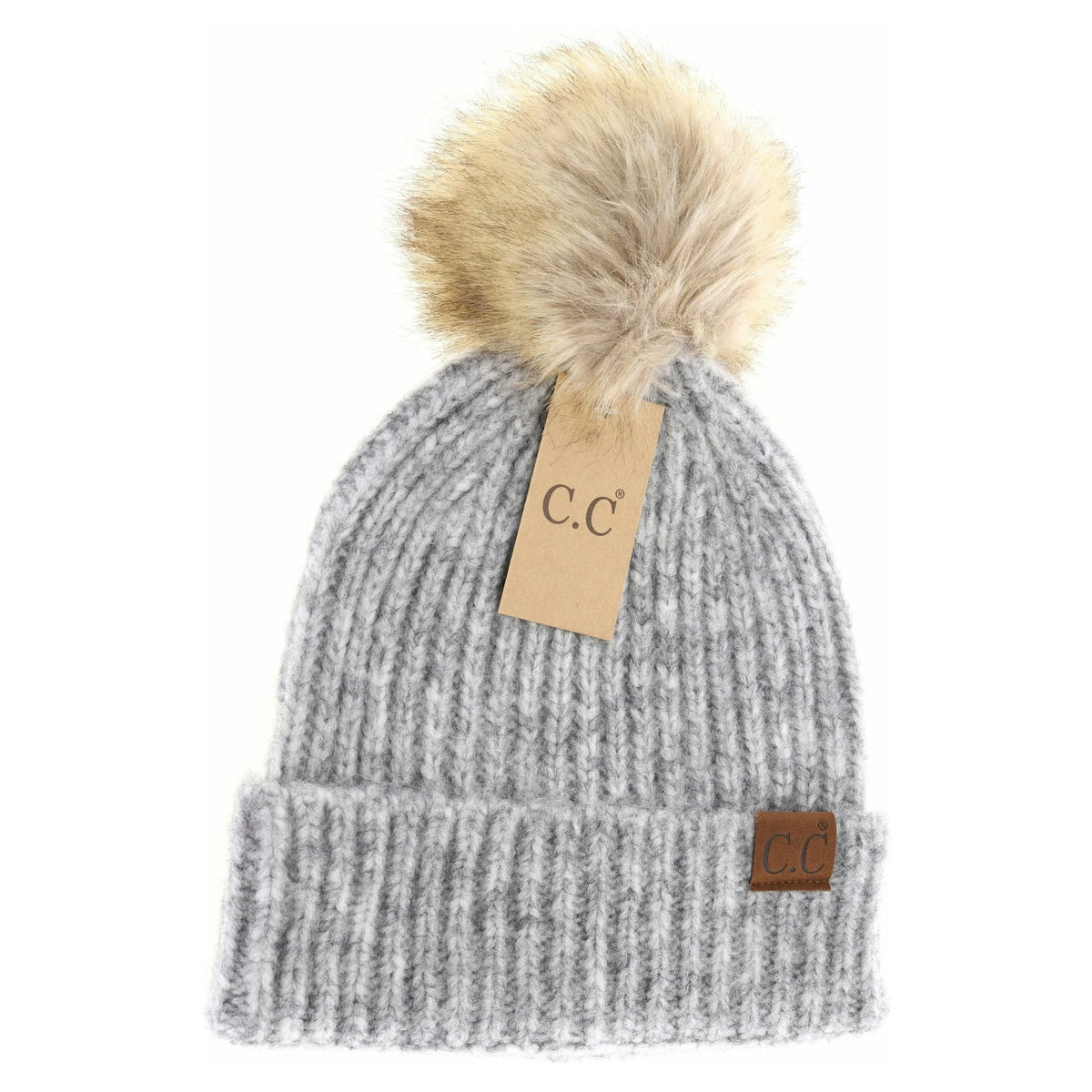 Soft Ribbed Fur Pom CC Beanie