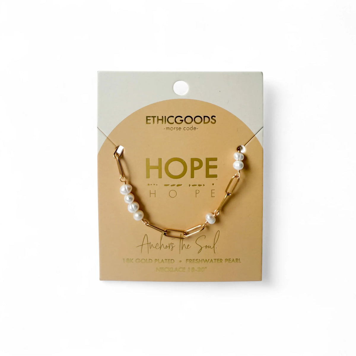 Morse Code Pearl &amp; Gold Paperclip Chain Necklace-HOPE