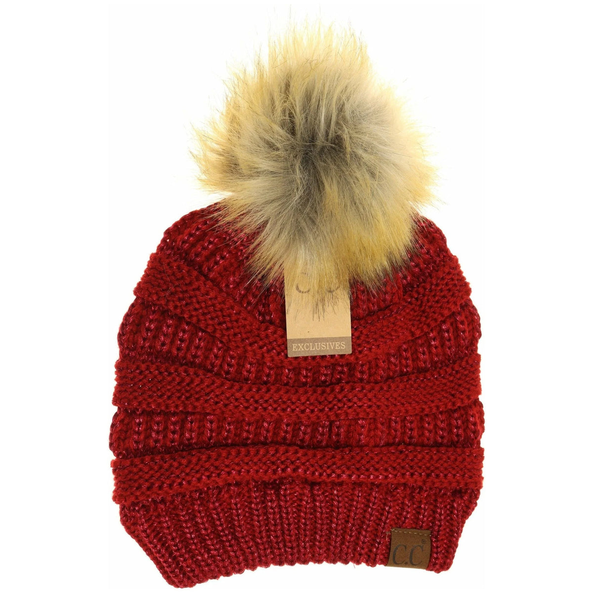 Metallic Fur Pom CC Beanie