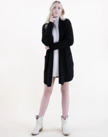 Ribbed Shawl Collar Cardigan with Pockets