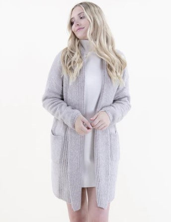 Ribbed Shawl Collar Cardigan with Pockets