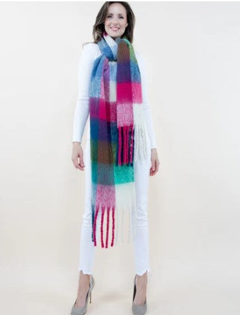 Fuzzy Multi Color Plaid Scarf
