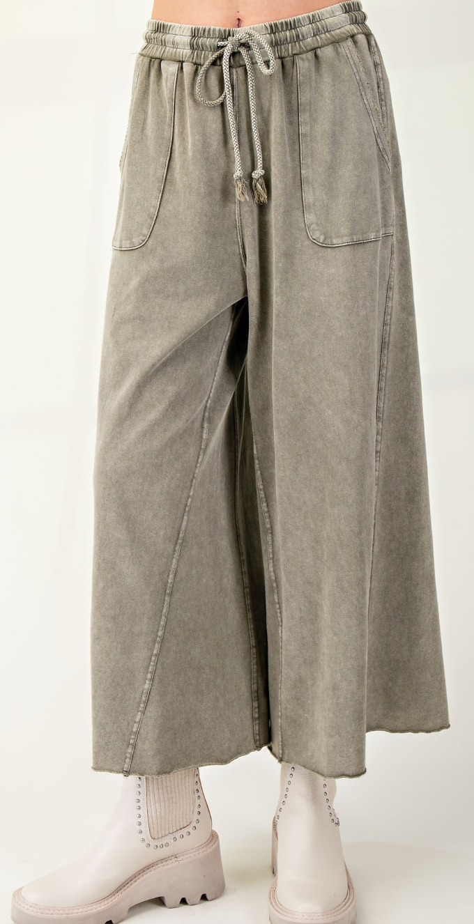 Washed Terry Wide Leg Pants