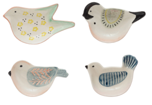Hand-Painted Stoneware Bird Shaped Dish