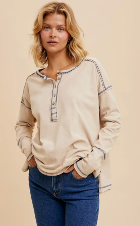 Cotton Garment Washed Henley