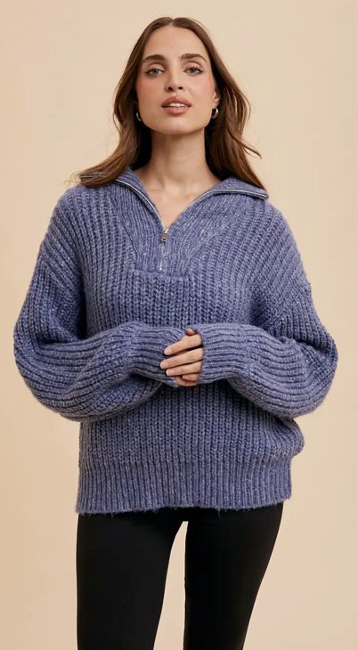 Quarter Zip Knitted Polo Sweater