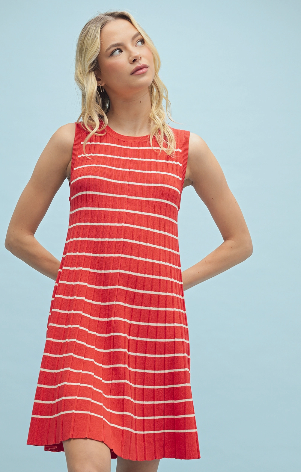 Pleated Flared Mini Sweater Dress