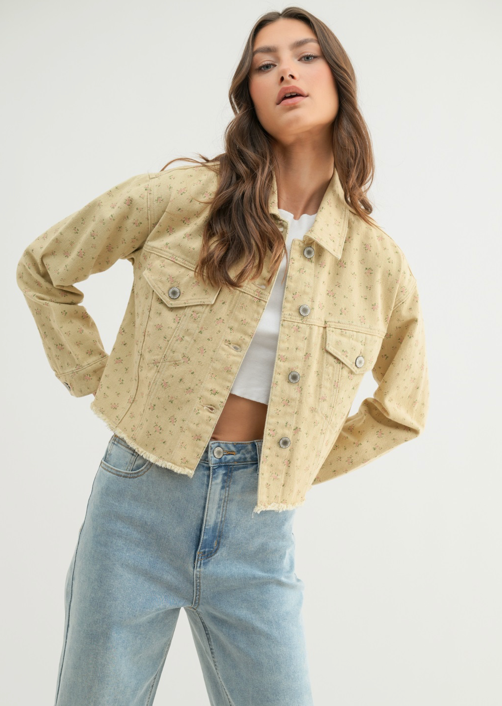 Floral Relaxed Crop Denim Jacket