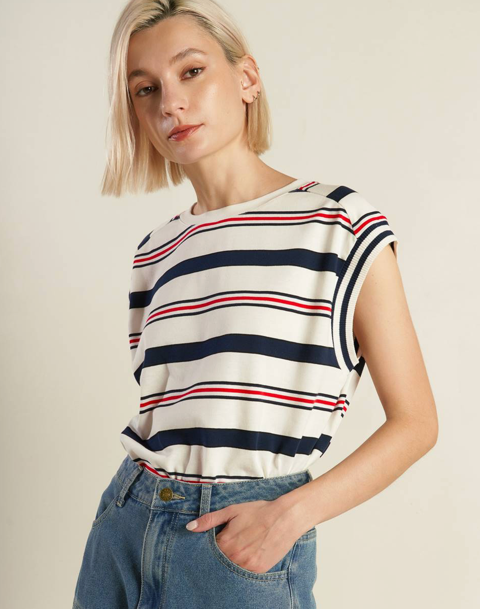 Red and Blue Striped Knit Top