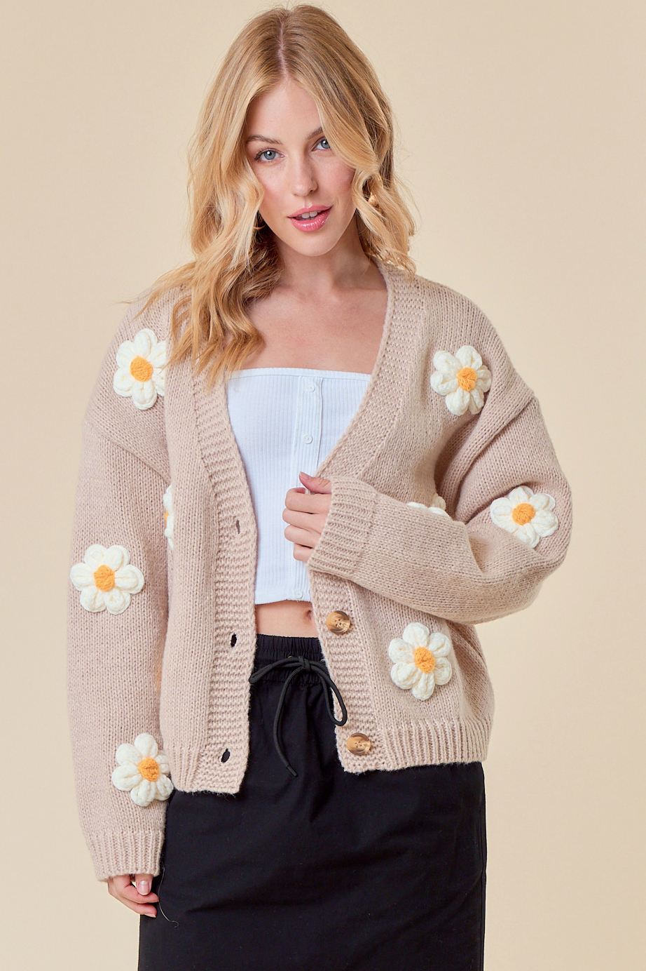 Drop Shoulder Flower Cardigan