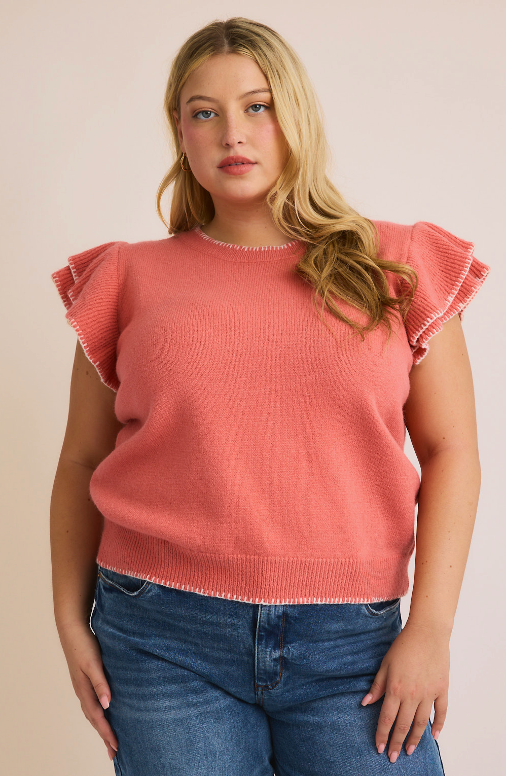 Plus Short Sleeve Round Neck Vest