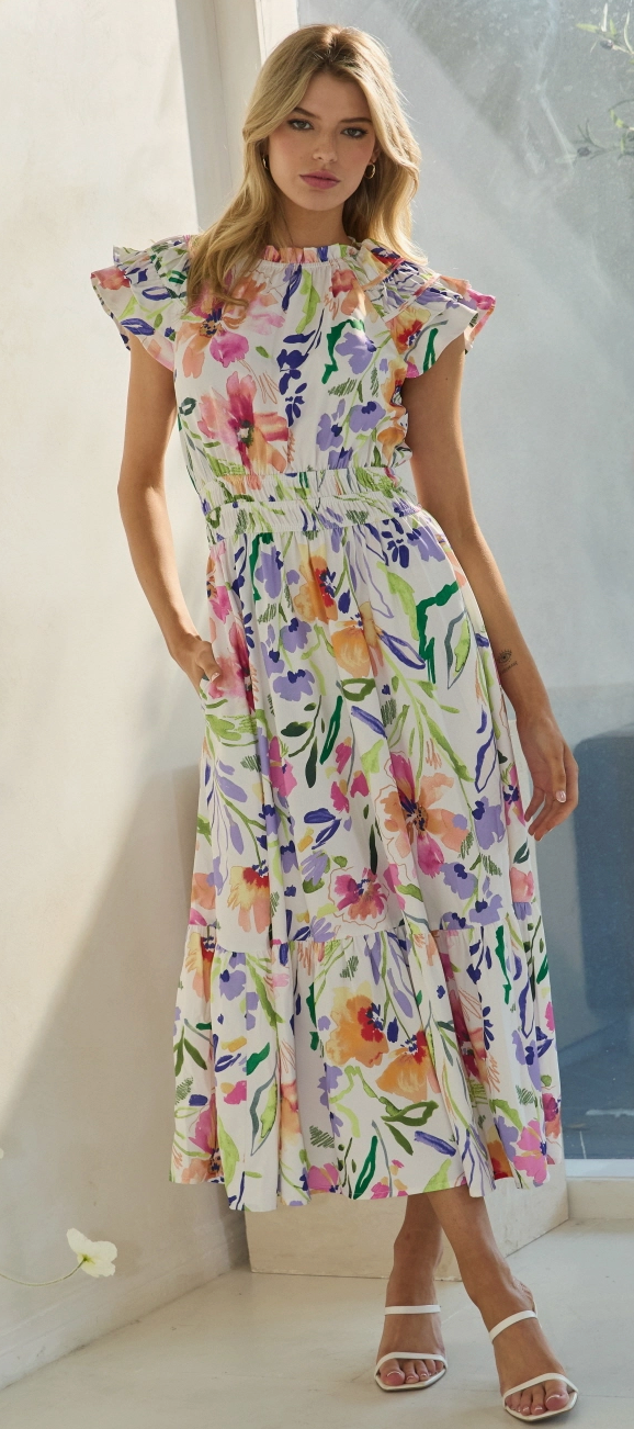 Floral Printed Feminine Midi Dress