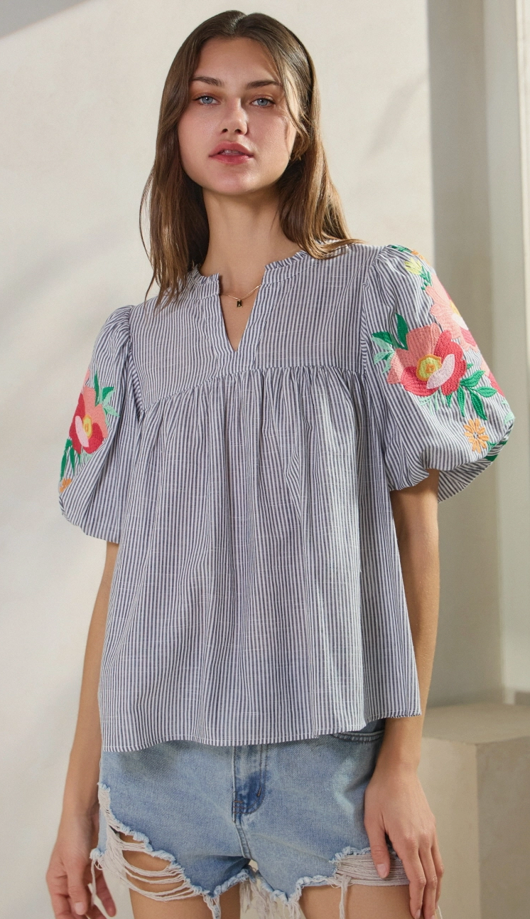 Yarn Dye Striped Fabric Blouse