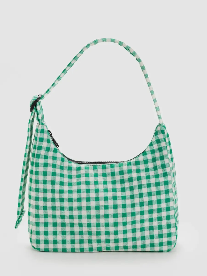 Mini Nylon Shoulder Bag - Green Gingham
