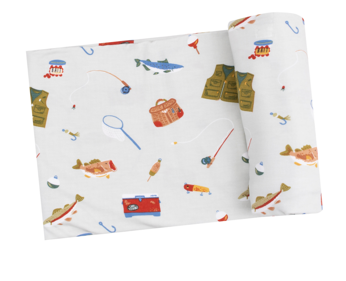 Fishing Things Green Swaddle Blanket