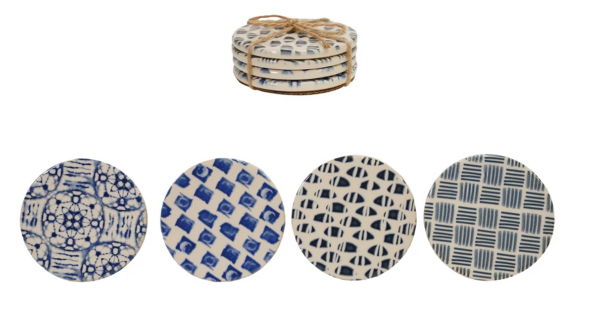 Stoneware Coasters with Tile Pattern