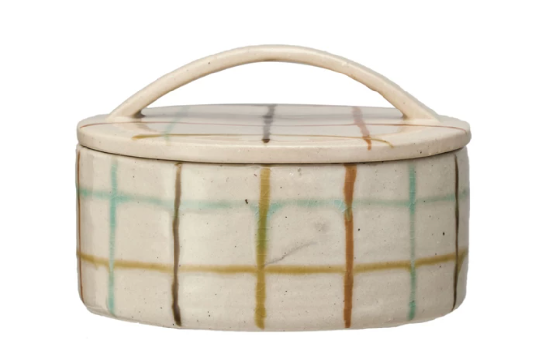 Hand-Painted Stoneware Dish &amp; Lid