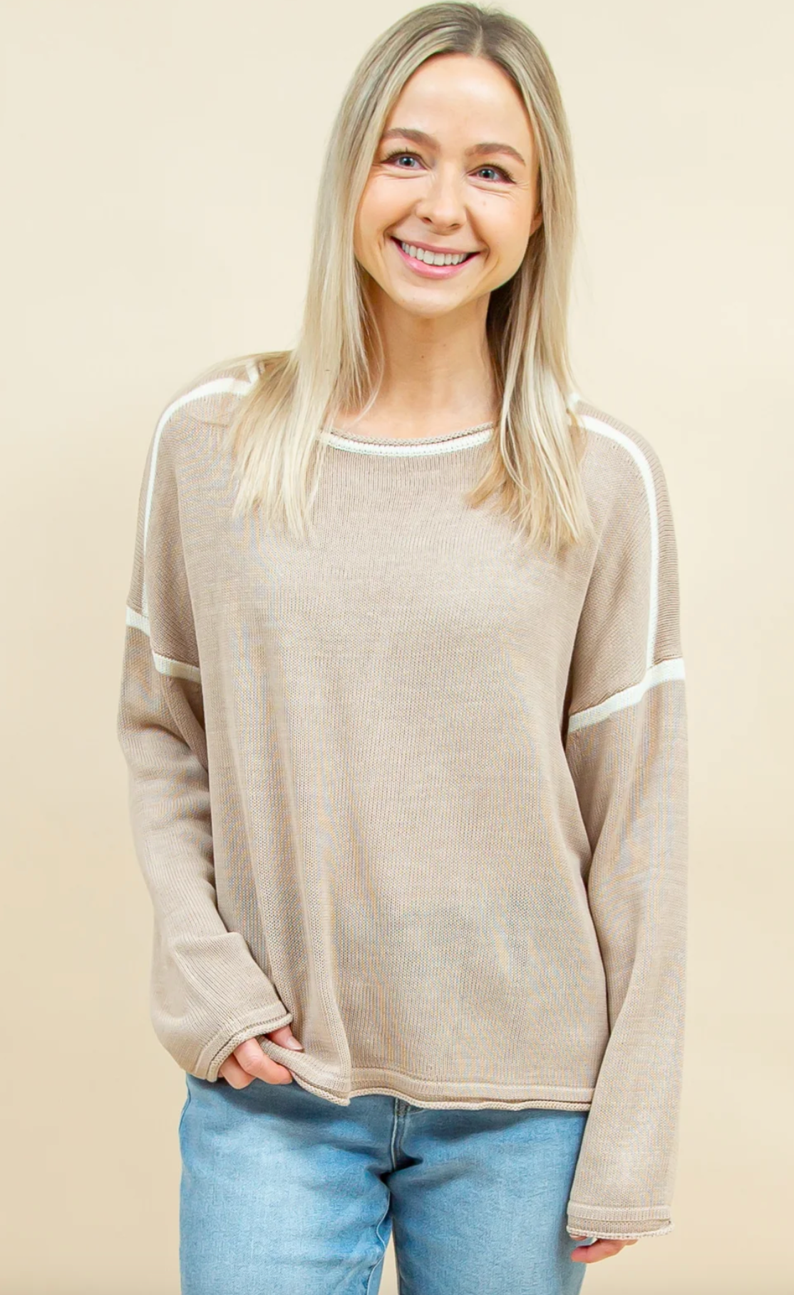 Round Neck Contrast Sweater