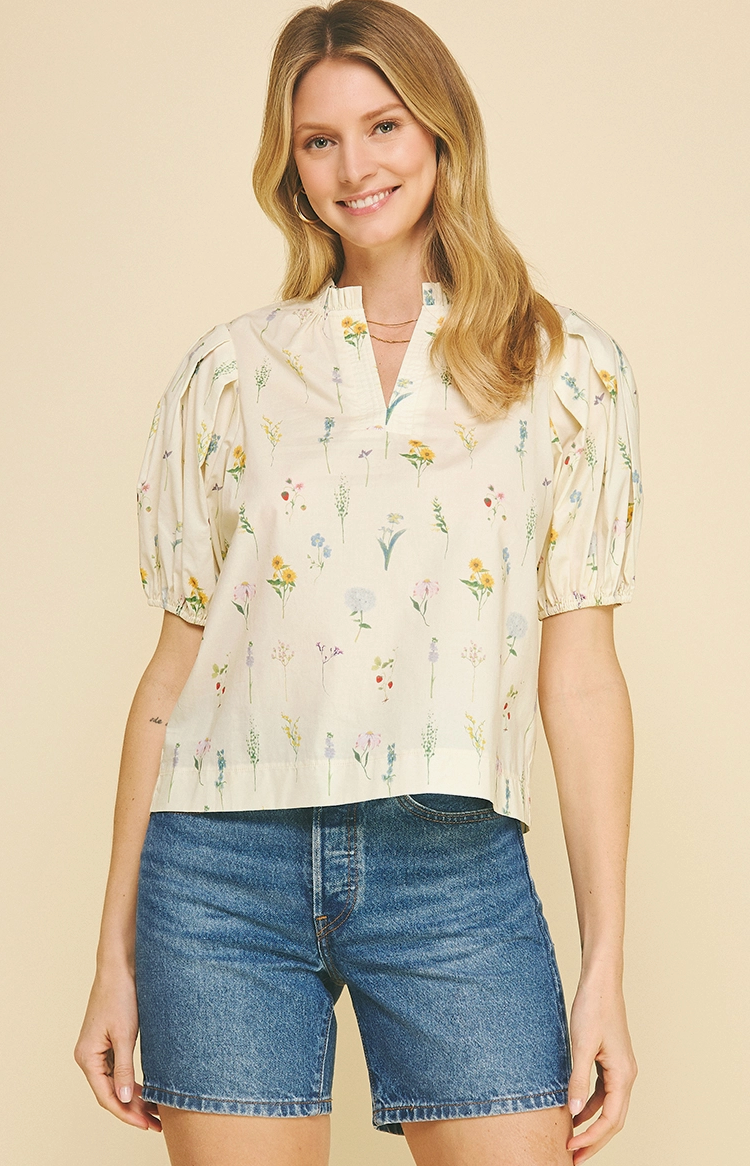Floral Balloon Sleeve Blouse