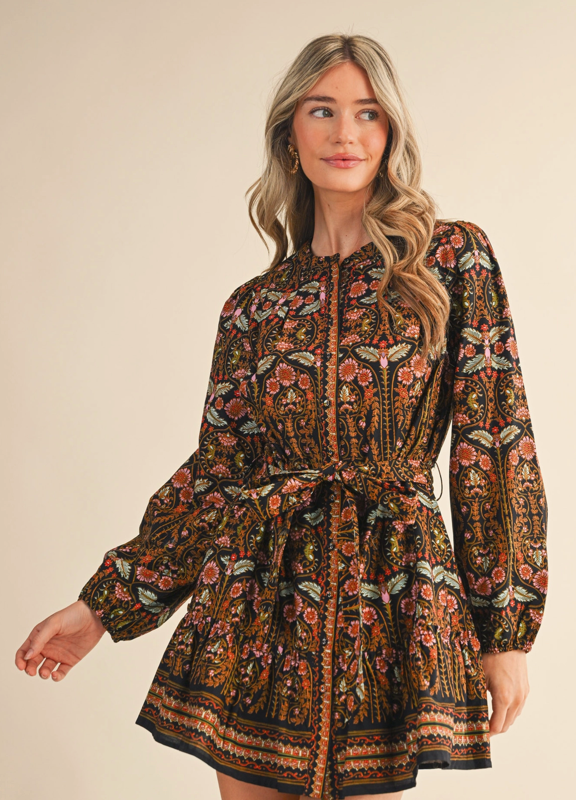 Floral Print Belted Mini Dress