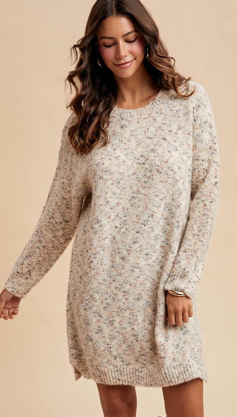 Multi Color Yarn Loose Fit Sweater Dress