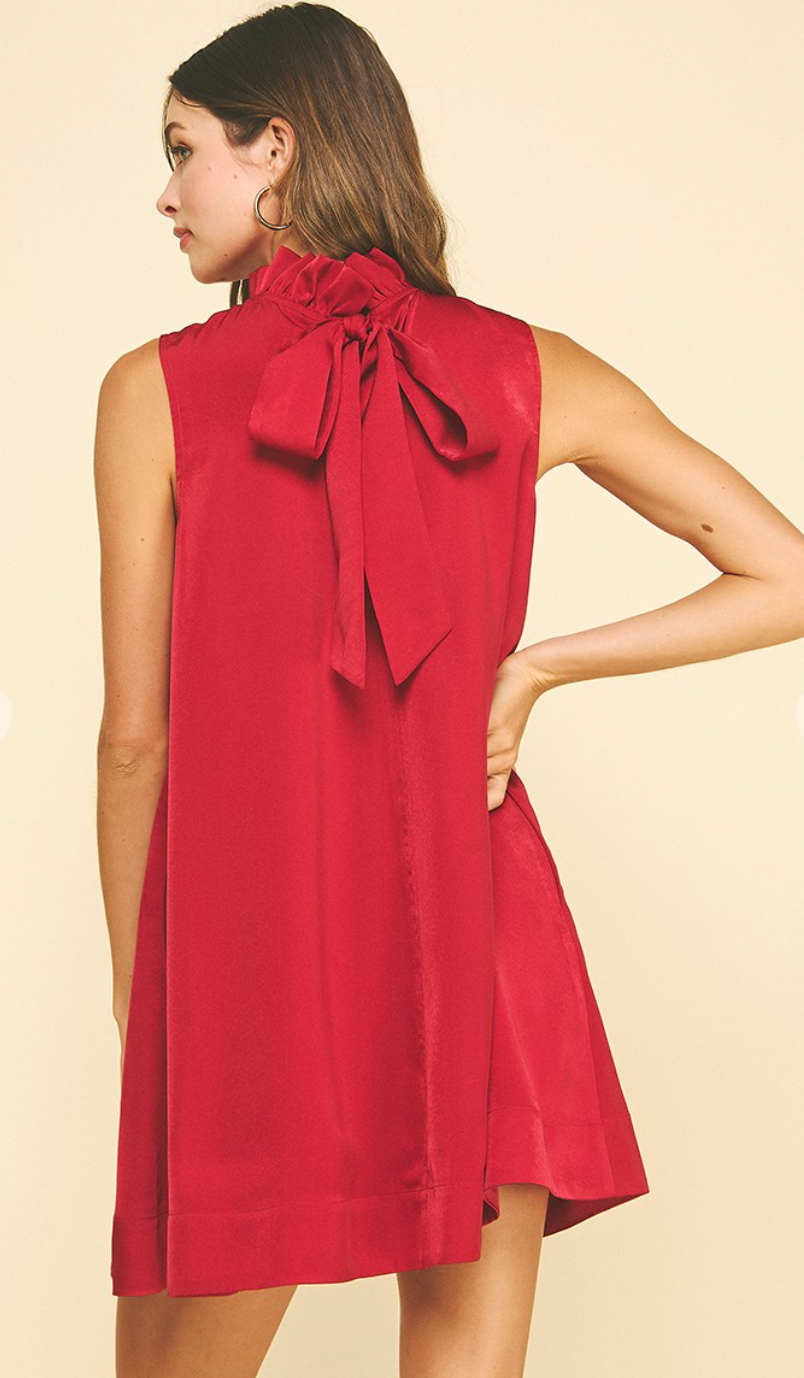 Solid Mini Dress With Back Tie Detail