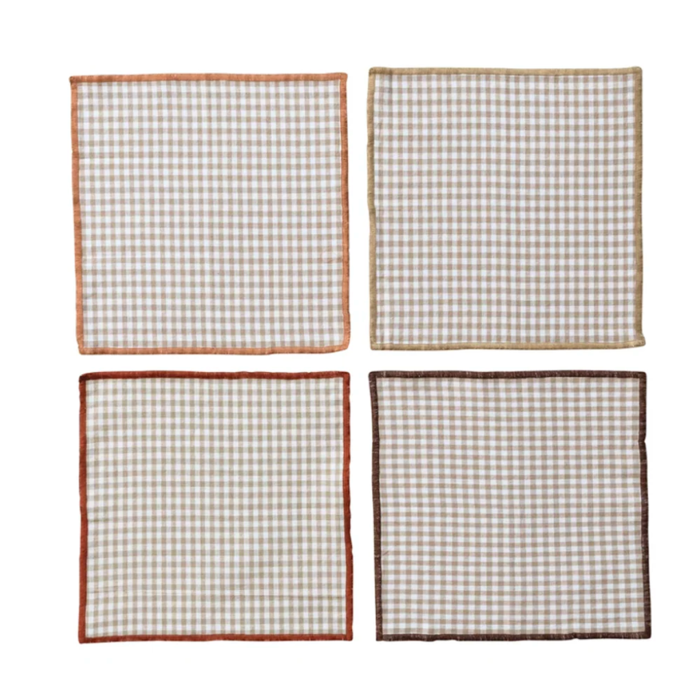 Gingham Cocktail Napkins w/ Stitched Edge