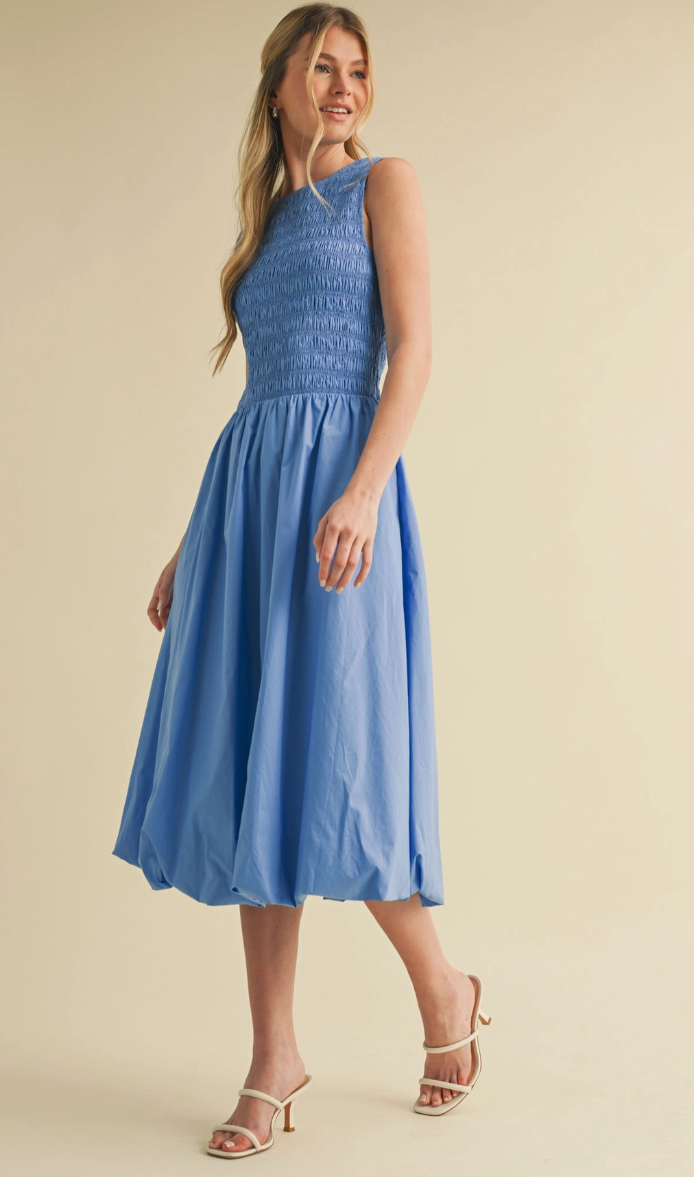 Smocked Bubble Hem Midi Dress