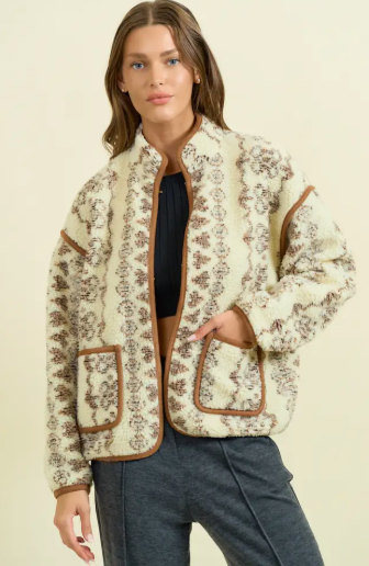 Fairisle Faux Shearling Funnel Neck Jacket