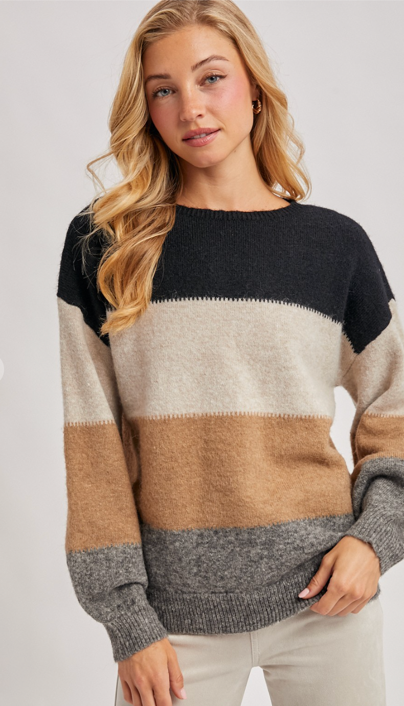Color Block Knit Sweater Pullover