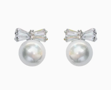 Diamond Bow Mini Pearl Stud Earrings