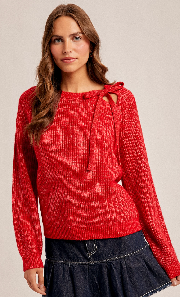 Cutout Tie Detail Neck Sweater Pullover