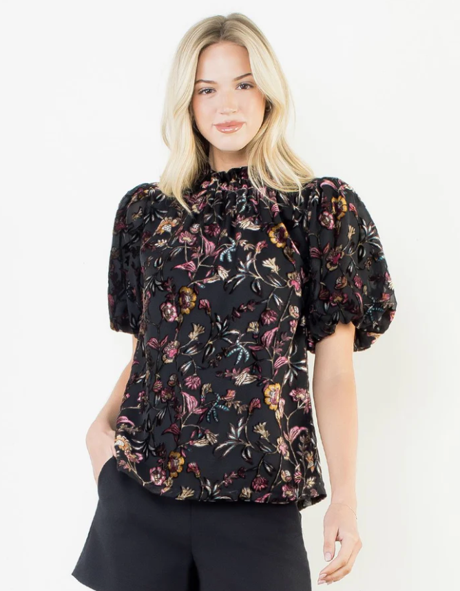 Puff Sleeve Velvet Top