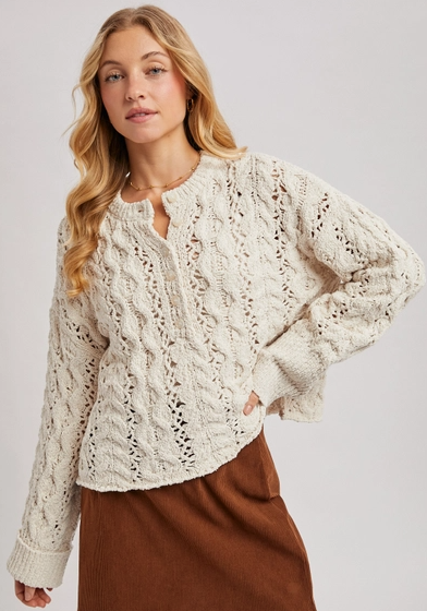 Half Button Down Open Knit Sweater