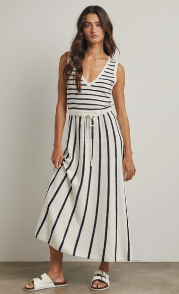 Striped Knit Sweater Midi Dress