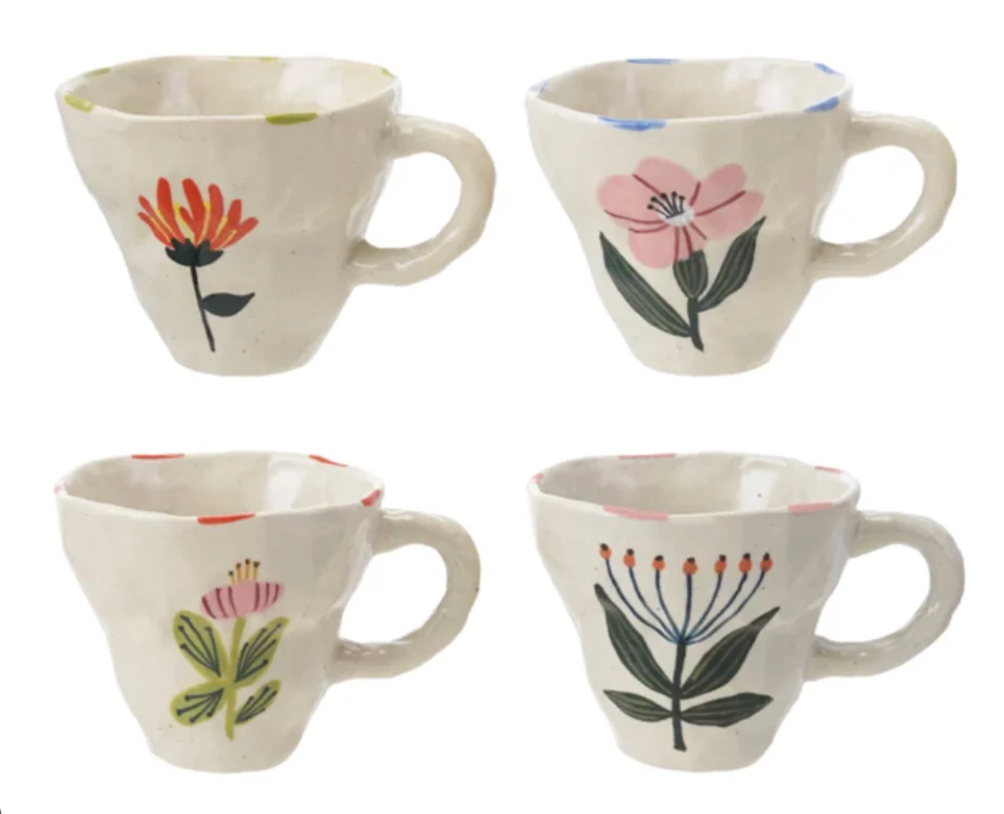 Hand Painted Stoneware Mug with Flower Image