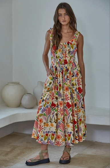 Floral Print Sleeveless Midi Dress