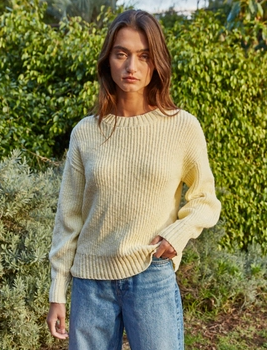 High Neck Ribbed Knit Cotton Sweater