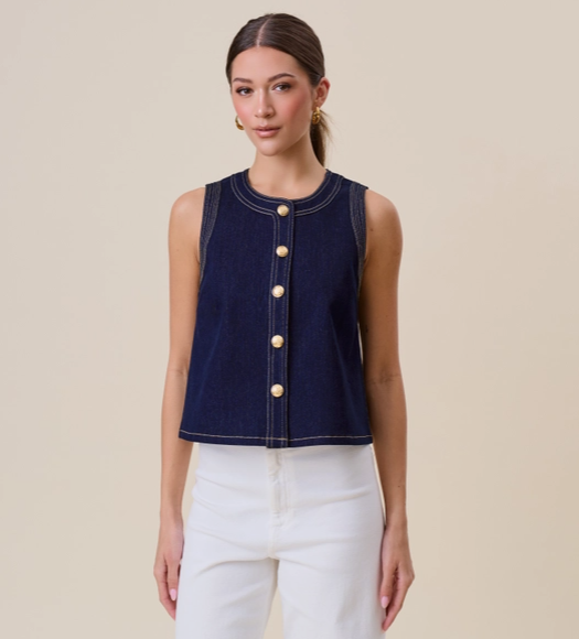 Button Down Stretch Denim Top