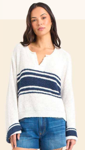 V Neck Sweater w/ Contrast Stripe