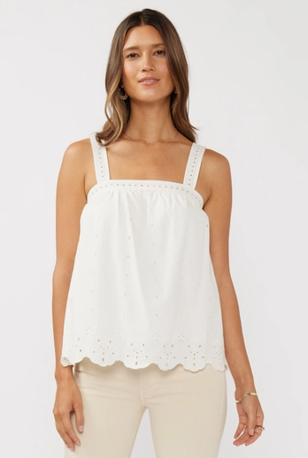 Embroidered Floral Scalloped Hem Tank