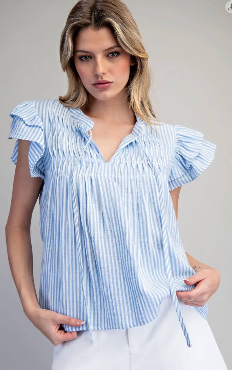 Striped Flutter Sleeve Blouse