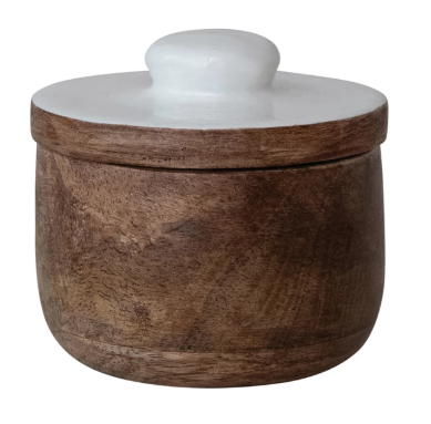 Mango Wood Pinch Pot w/ Enameled Lid