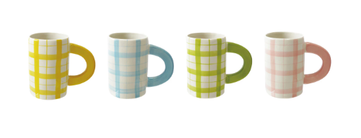 14 oz. Hand-Painted Stoneware Mug w/ Plaid Pattern