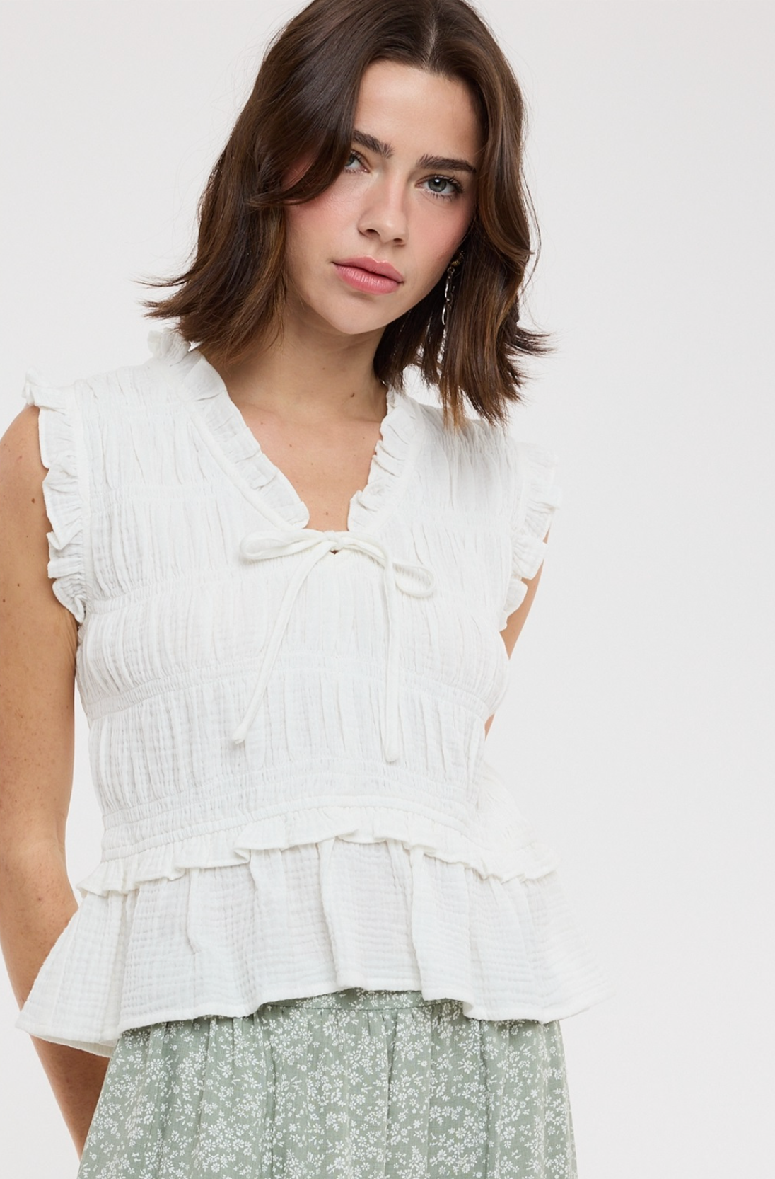 Smocked Ruffle Peplum Top